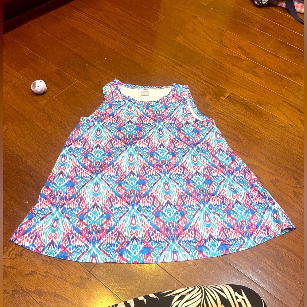 Top It Off Pink and Blue Print Tank Top Shirt Size Large